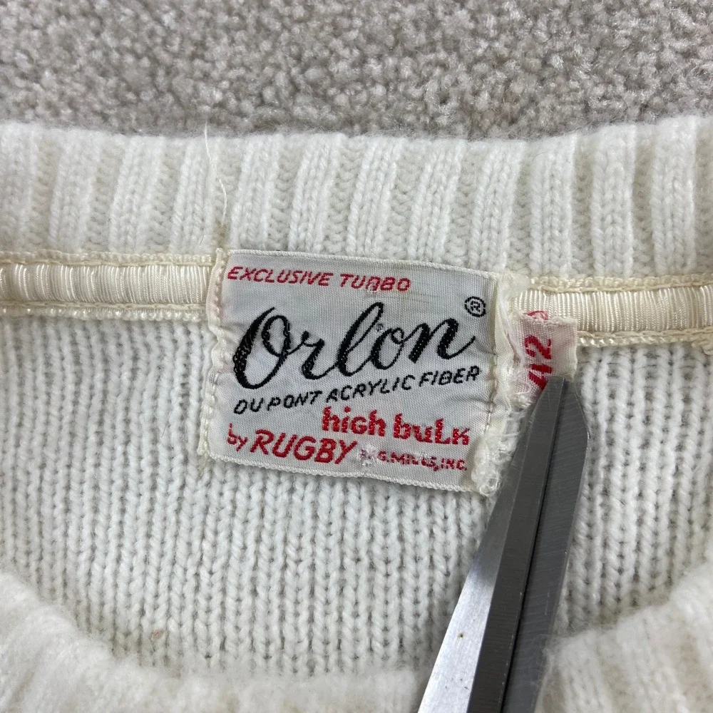 Vintage 60's Rugby Orlon Sweater Mens 42 White Red Black Fair Isle Crew Neck